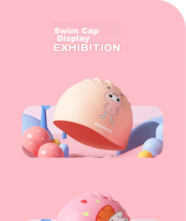 SWANS Children's Swim Cap, Silicone Soft Comfortable Non-Binding, Enlarged Printed Design, Baby Waterproof Swimming Cap, Little White Rabbit 11