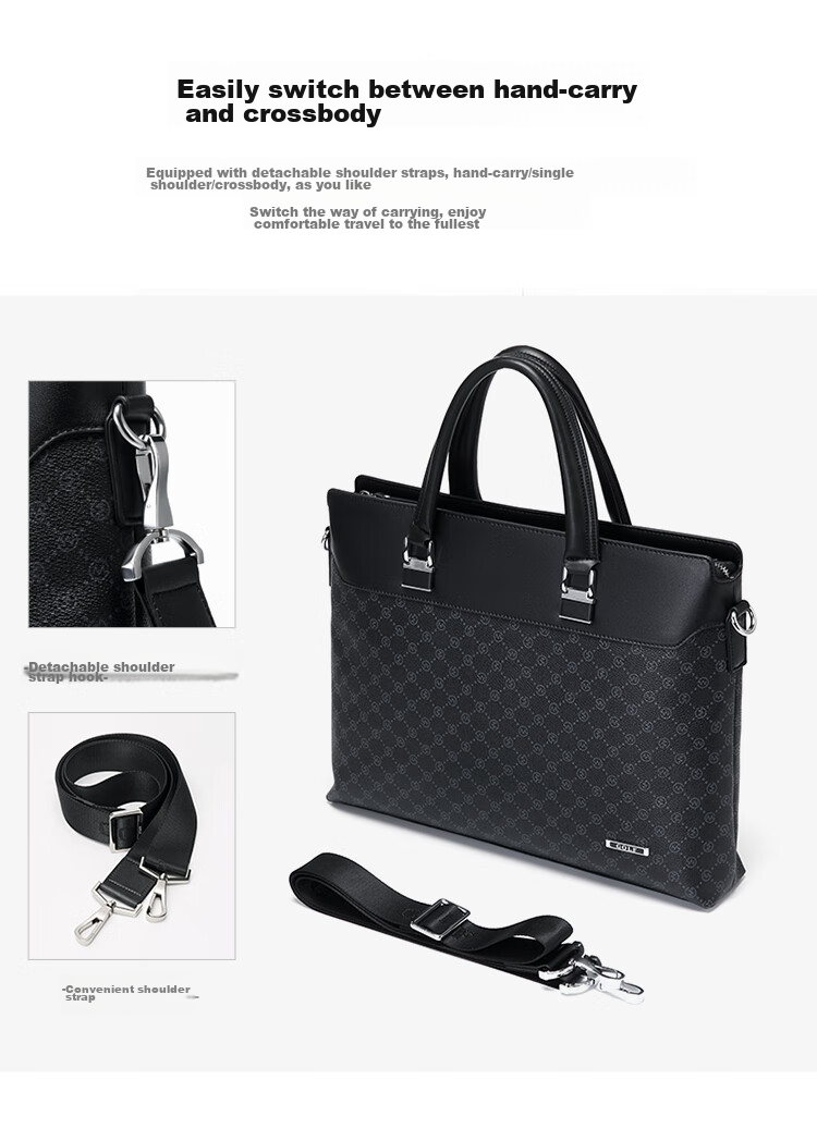 GOLF Briefcase, Men's Handbag, 14-Inch Laptop Bag, Business Office Travel Shoulder Crossbody Bag 14