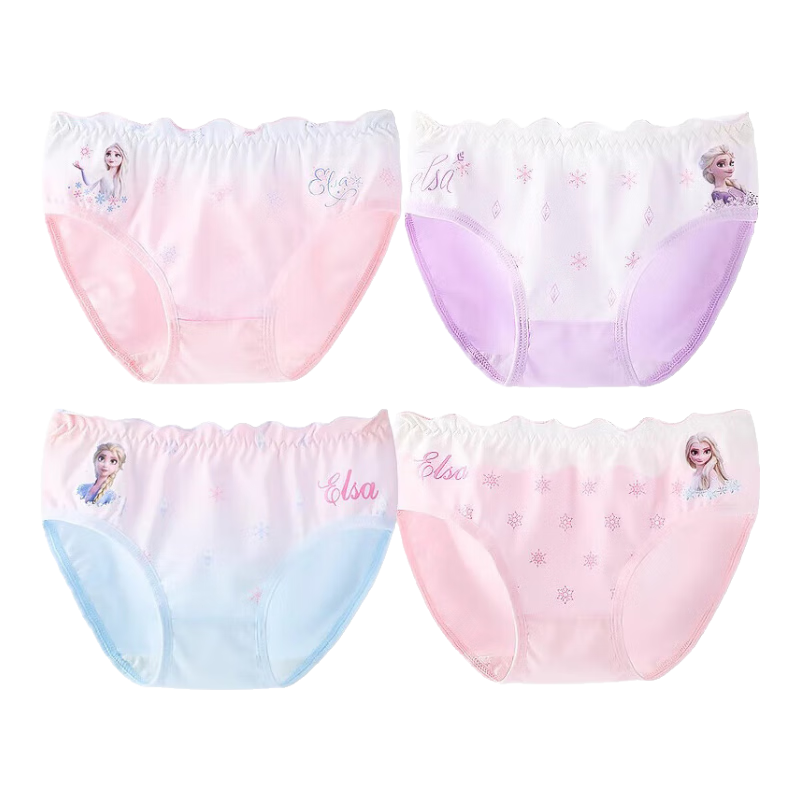 Dishini Elsa Princess Girls' Underwear, Pure Cotton Children's Triangle Panties, Baby Shorts, ZF37405 Four-Pack, Size 110