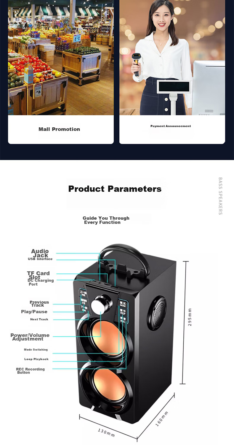 Saida SADA Wireless Bluetooth Speaker, Outdoor High-Volume Square Dance PS5 Gaming Speaker, Small Portable Home Handheld Street Vending Loudspeaker with Payment Code Voice Announcer A2 11