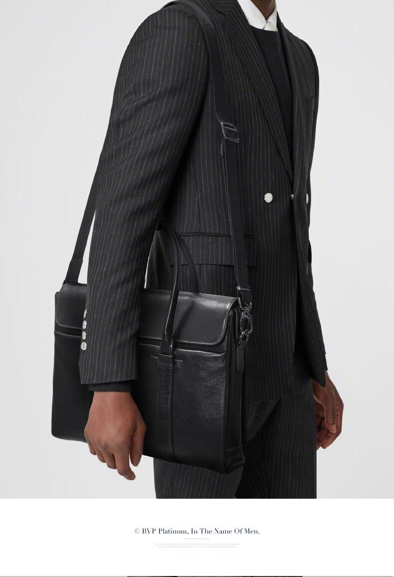 BVP Business Casual Leather Briefcase for Men Large Capacity Laptop Bag Shoulder Crossbody Bag 21