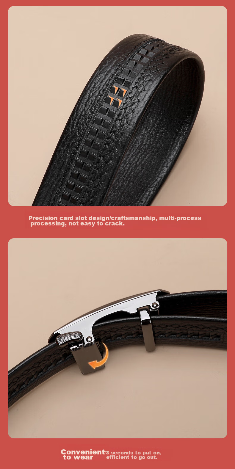 ELLE HOMME Men's Belt, Top-Grain Leather Automatic Buckle Waistband, Business Formal Trouser Belt, Birthday Gift for Boyfriend 6