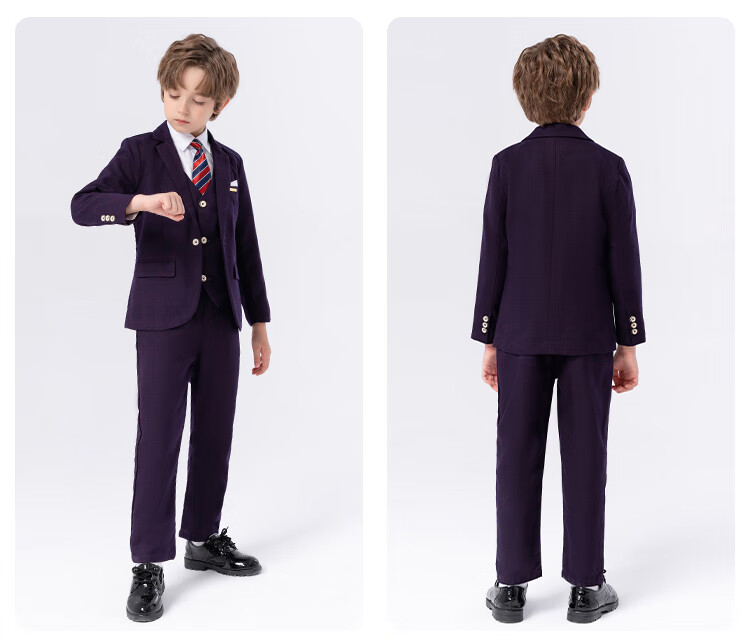 LUOBOBEIBEI Boys' Suit Spring Formal Wear Set, Children's Stylish Small Suit, Piano Greeting Outfit, Blue Plaid Five-Piece Set, Size 120 11