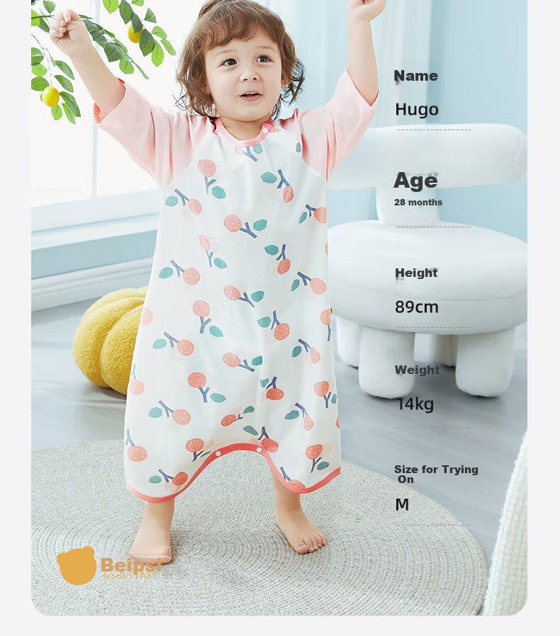 Beitaisi Baby Sleeping Bag, Summer Thin Style, Children's Cotton Nightgown, Home Air Conditioning Anti-Kick Blanket, Integrated Pajamas, Bella, Size 73 41