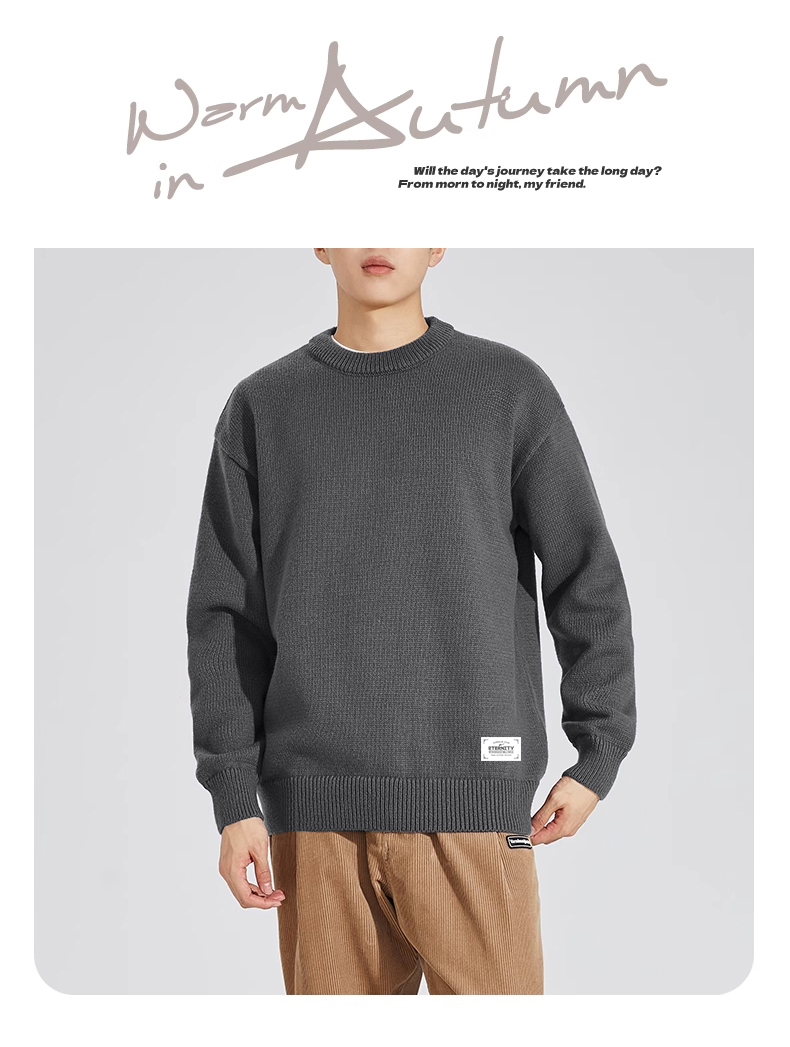 Huili Men's Sweater, Autumn And Winter Round Neck Pullover, Warm Base Layer Knit Sweater, Thick Comfortable Warm Top, Iron Gray, 4XL 12