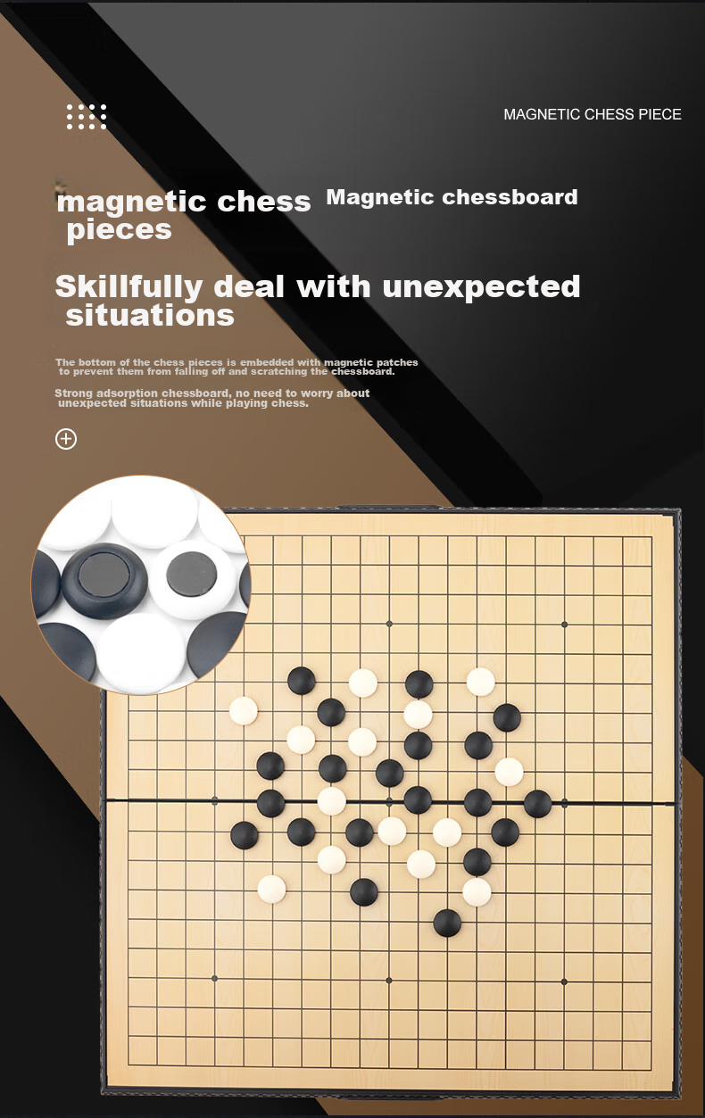 FORTHGOER Magnetic Go And Gomoku, Portable Folding Chess Board for Adults And Children, Casual Black FX-8 Extra Large Size for Travel 3