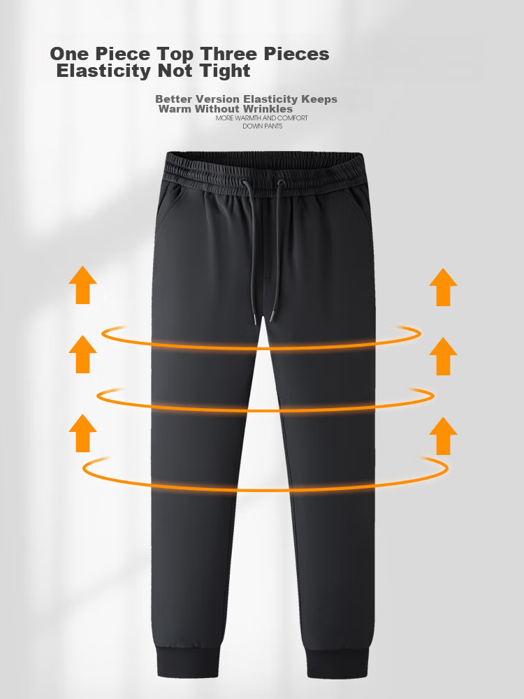Yalu Men's Winter Thickened Casual Long Pants, Fleece-Lined Trousers, Warm Goose Down Pants with Elastic Cuffs 5