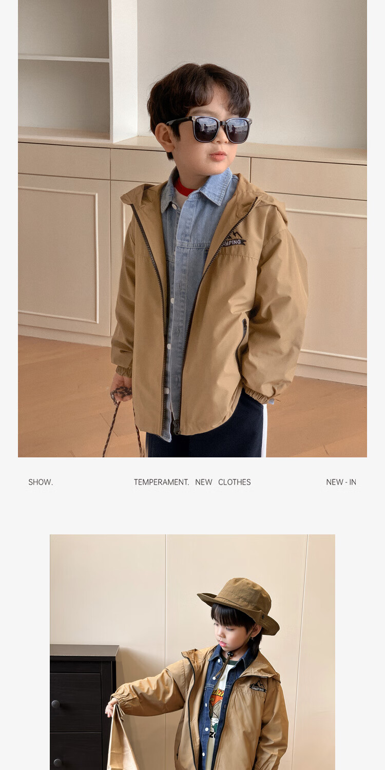 LUSON Chen Dazhu Boys Outdoor Hooded Workwear Jacket 2025 Spring Autumn New Children's Water-Repellent Mountaineering Coat 19