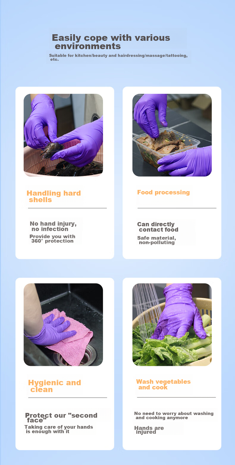 WOLSGIN Disposable Gloves, Nitrile Gloves, 50 Medium-Sized, Thickened Protective Catering Food Grade Purple Rubber Gloves 2