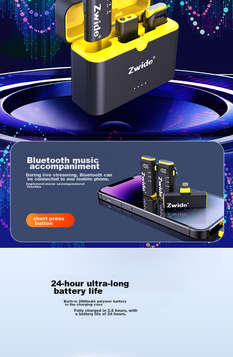 ZWIDE Wireless Lavalier Microphone Android Computer Adapter 9
