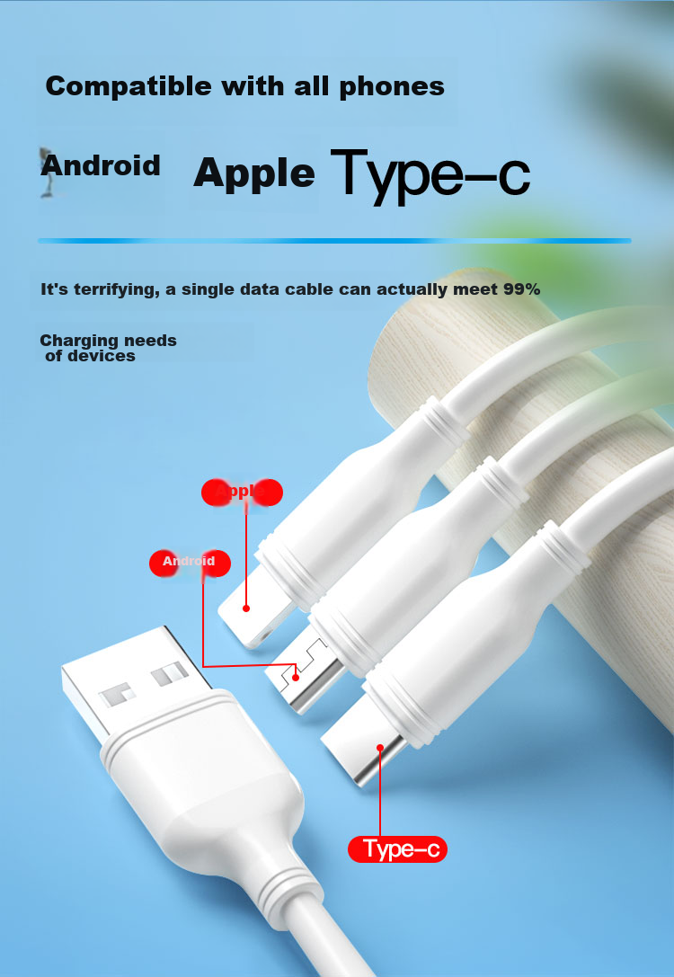 Zitai Three-In Data Cable Charger Set for Apple And Huawei Phones, Fast Charging for IPhone 18/17/16/15/14/13, Huawei 2A Charger + 1.2m Three-In White 2