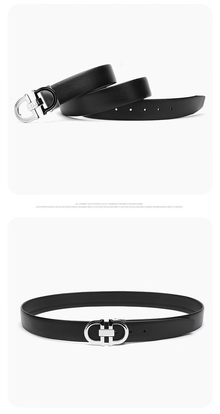 ELLE HOMME Men's Belt, Top-Grain Leather Buckle + Pin Buckle Belt, Stainless Steel Buckle Set, Birthday Gift for Me 13