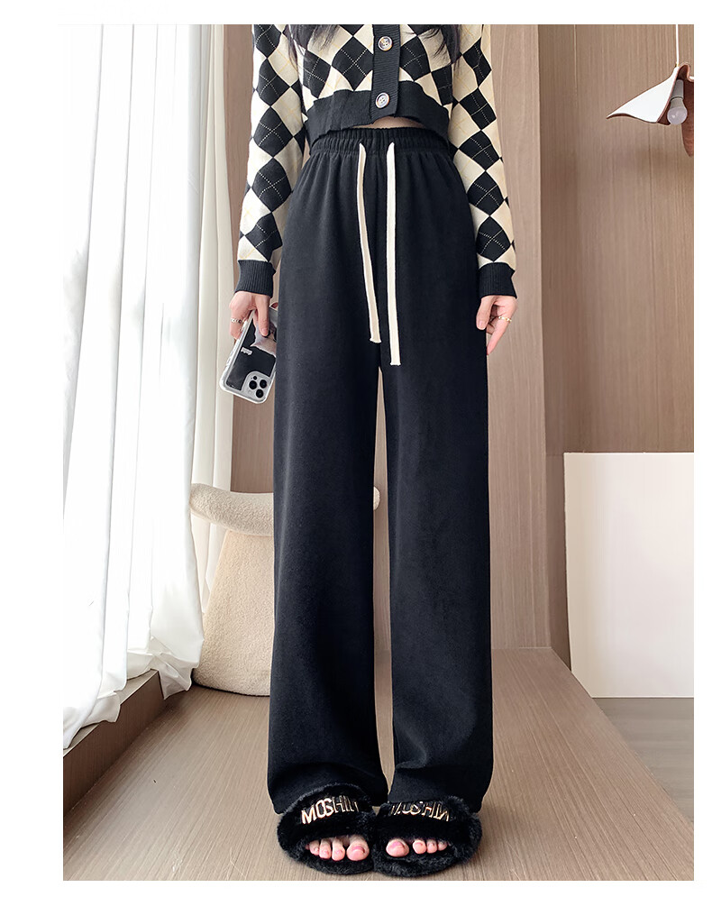 Jeanswest Women's Casual Pants Simple Korean Style Flared Trousers Spring Summer Slim High Waist Draped Black L 17