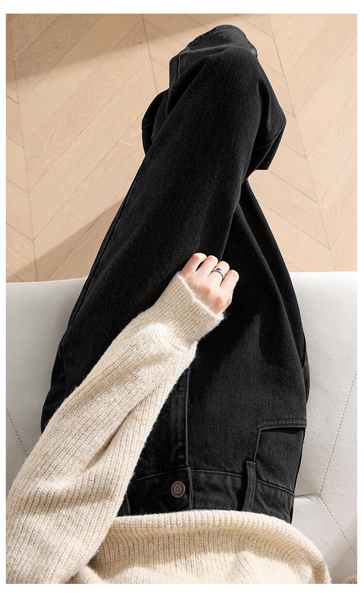 Dme Winter Comfortable Fleece-Like Dad Jeans for Women, Nine-Point Sickle Pants, Thickened Harem Pants, Midnight Black, S 17