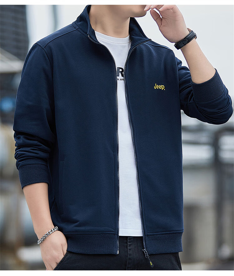 JEEP Men's Sweatshirt, Casual Cardigan Jacket for Spring And Autumn, Loose-Fitting Stand-Collar Top, Men's Clothing, Black, 4XL 17