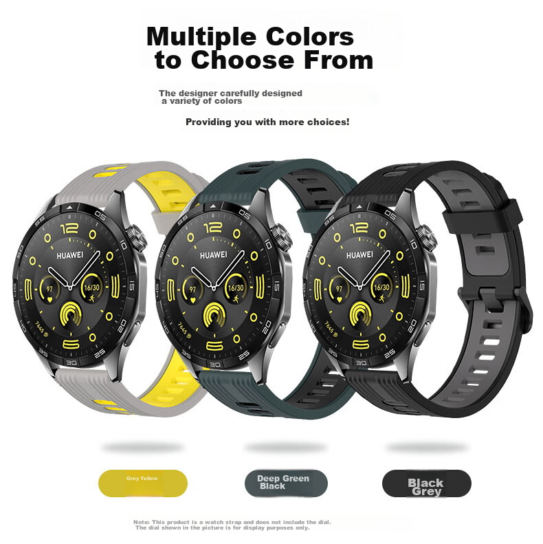 KMaxAI Compatible Silicone Watch Band for Huawei Watch GT6/5 46mm, Contrasting Color Watch GT4/3/2 Pro Dopamine Sports Watch Strap, Fresh Replacement Wristband, Black And Gray 3