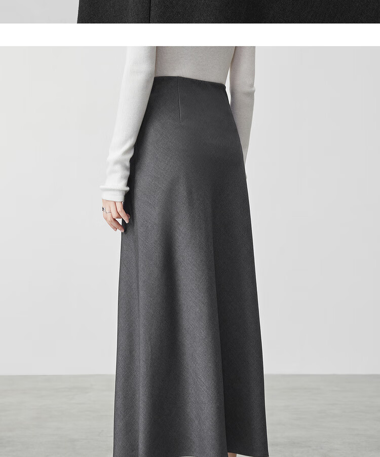 Sentubila Spring And Summer Wool Blend Skirt for Women with Elastic Waist, Slim Fit, Draping A-Line Skirt with Small Wavy Hem, Charcoal Gray, Size L 15