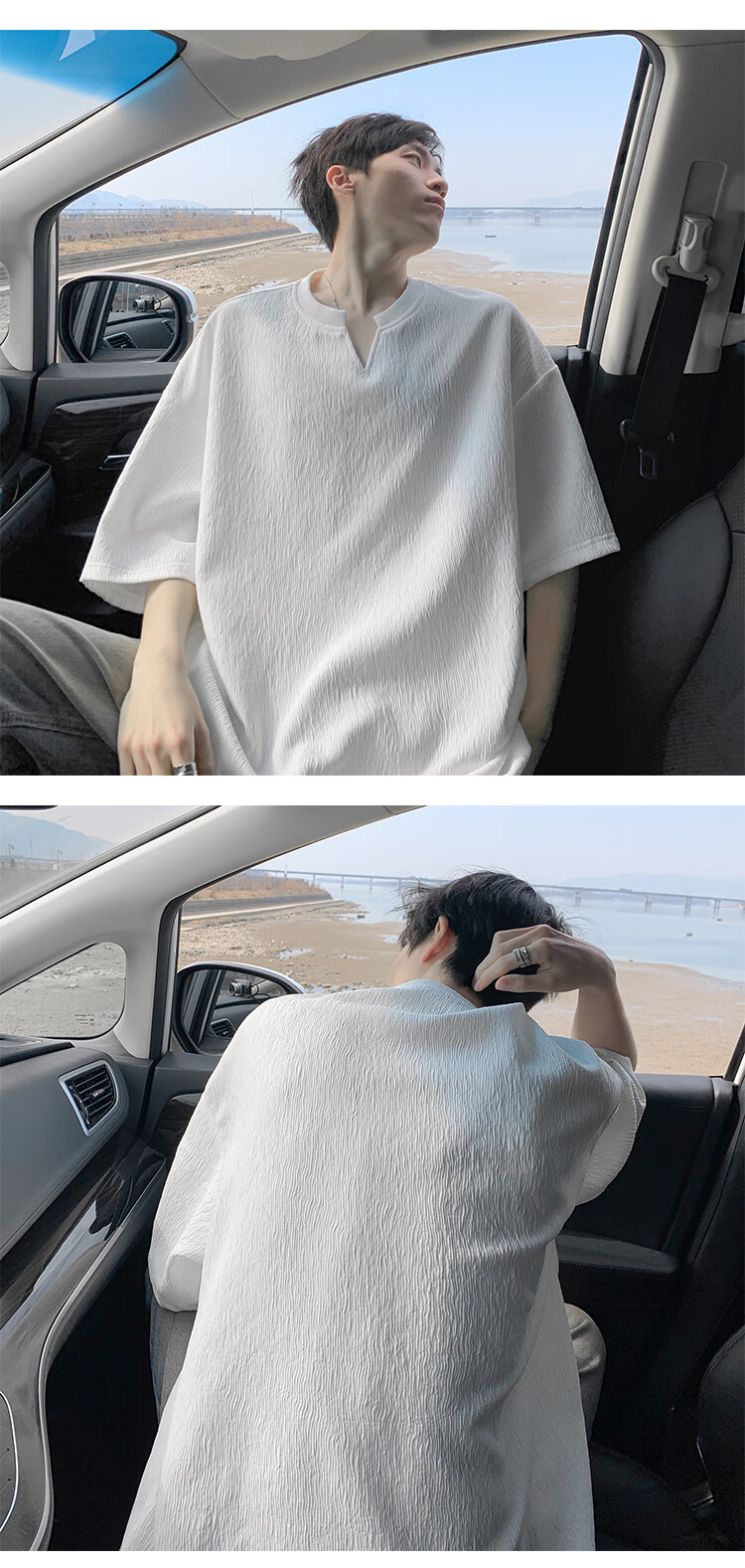 NASA MARVEL Men's Summer Casual Simple Breathable Short Sleeve V-Neck T-Shirt Outdoor Leisurewear White XL 5