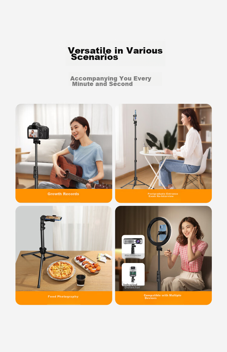 UGREEN Phone Stand, Live Streaming Floor Selfie Stick Tripod, Multifunctional Photography And Video Recording Outdoor Portable Standing Overhead Shooting Support Frame, 2.2 Meters, Suitable for Apple 17 Huawei 7