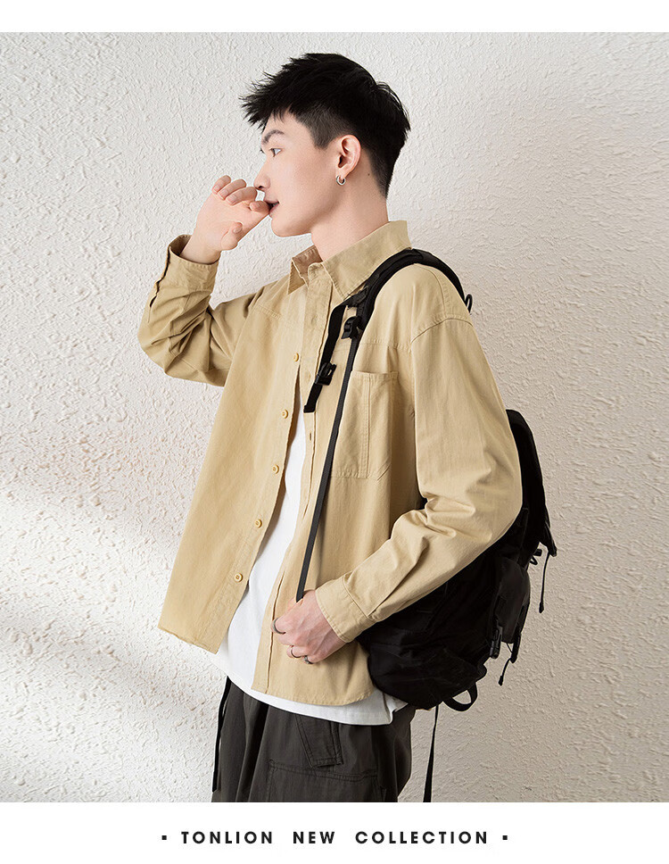 TonLion 2025 Spring Men's Shirt, Long Sleeves with Pockets And Hem, Men's Top 4