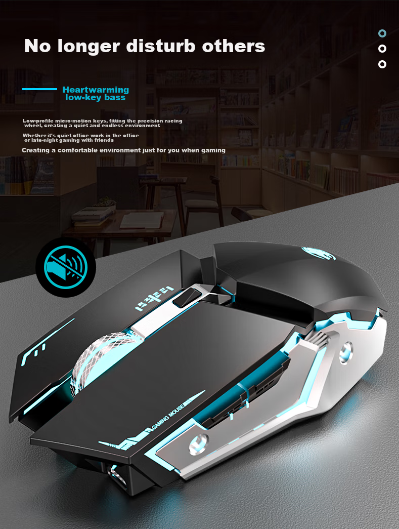 EWEADN G307 Wireless Bluetooth Dual-Mode Mouse with Mechanical Feel, Rechargeable Low-Frequency Gaming Mouse for Laptop And Desktop Computers, Universal for PUBG CF Peripherals, Cool Black 4
