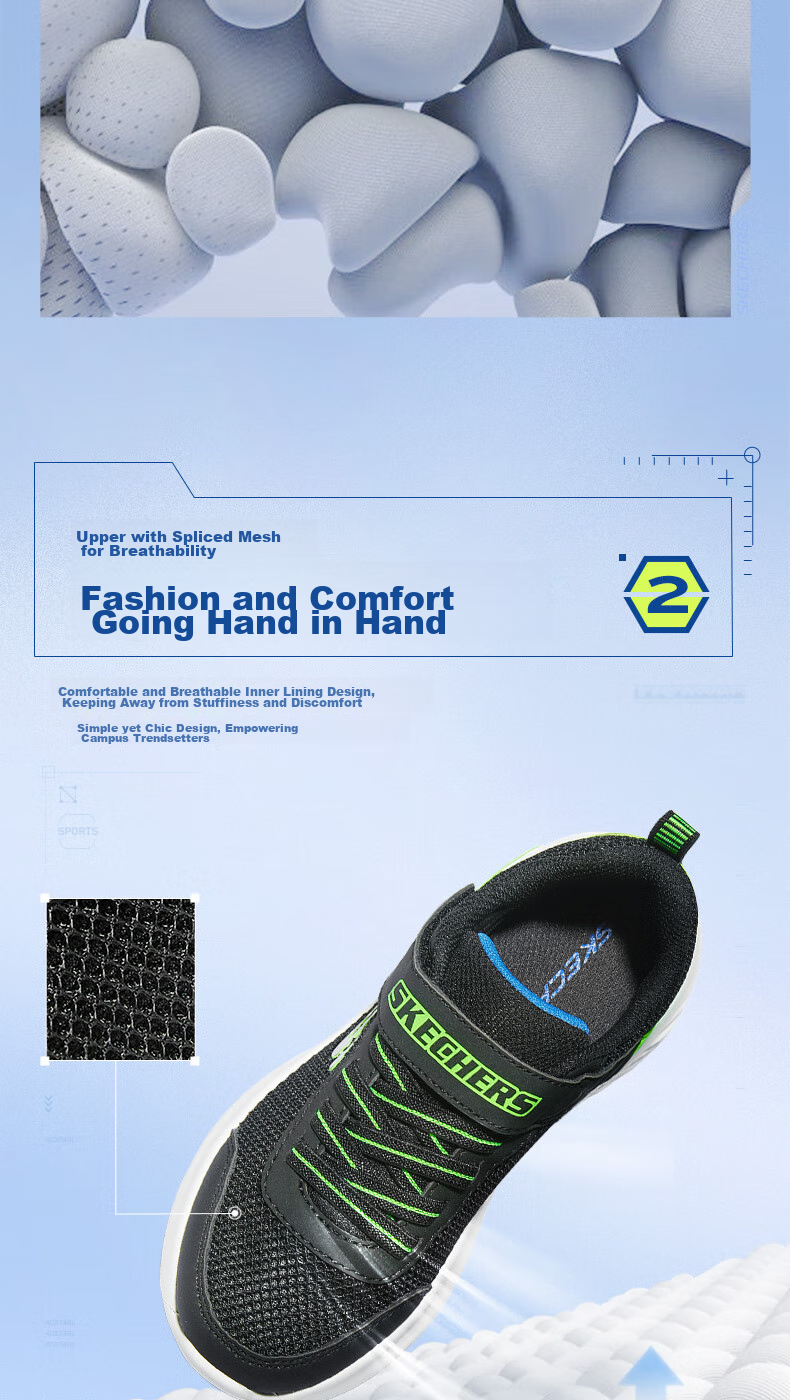 Skechers Children's Sports Shoes, Boys' Breathable Mesh Shoes, Fashionable Velcro Sneakers for Older Kids, Running Shoes 403748L 4
