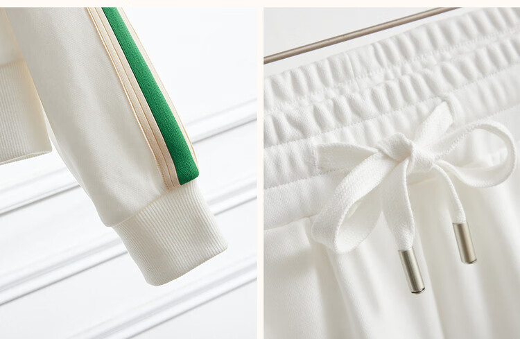 Dme [Woven Casual Set] Spring And Autumn Hooded Long-Sleeve Top Mid-Rise Pants Two-Piece Set for Women, Off-White, XL 9