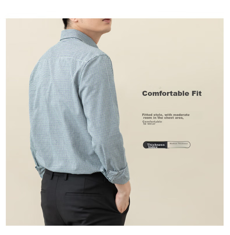 BLACKMONDAY Pure Cotton Brushed Plaid Shirt for Men, Long Sleeve, All Cotton, Wrinkle-Resistant, Formal Business Casual Dress Shirt 8