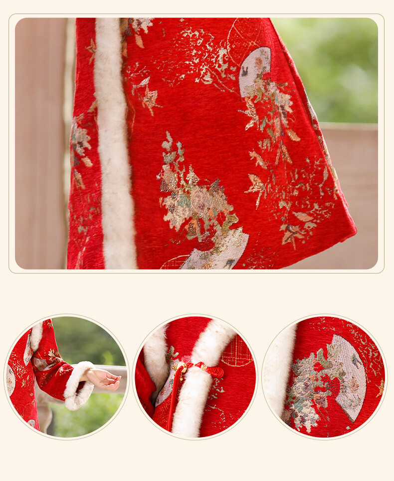 ROMON Red Velvet Qipao New Year Greeting Dress Girls' Chinese New Year Outfit Children's Performance Costume Red 160 10