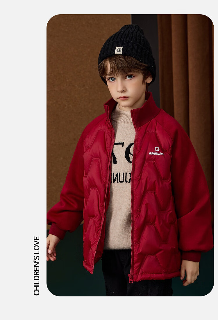 ASK JUNIOR Boys' Down Jacket Autumn Winter Warm 90% Down Raglan Sleeve Zip-up Coat Black 160cm 33