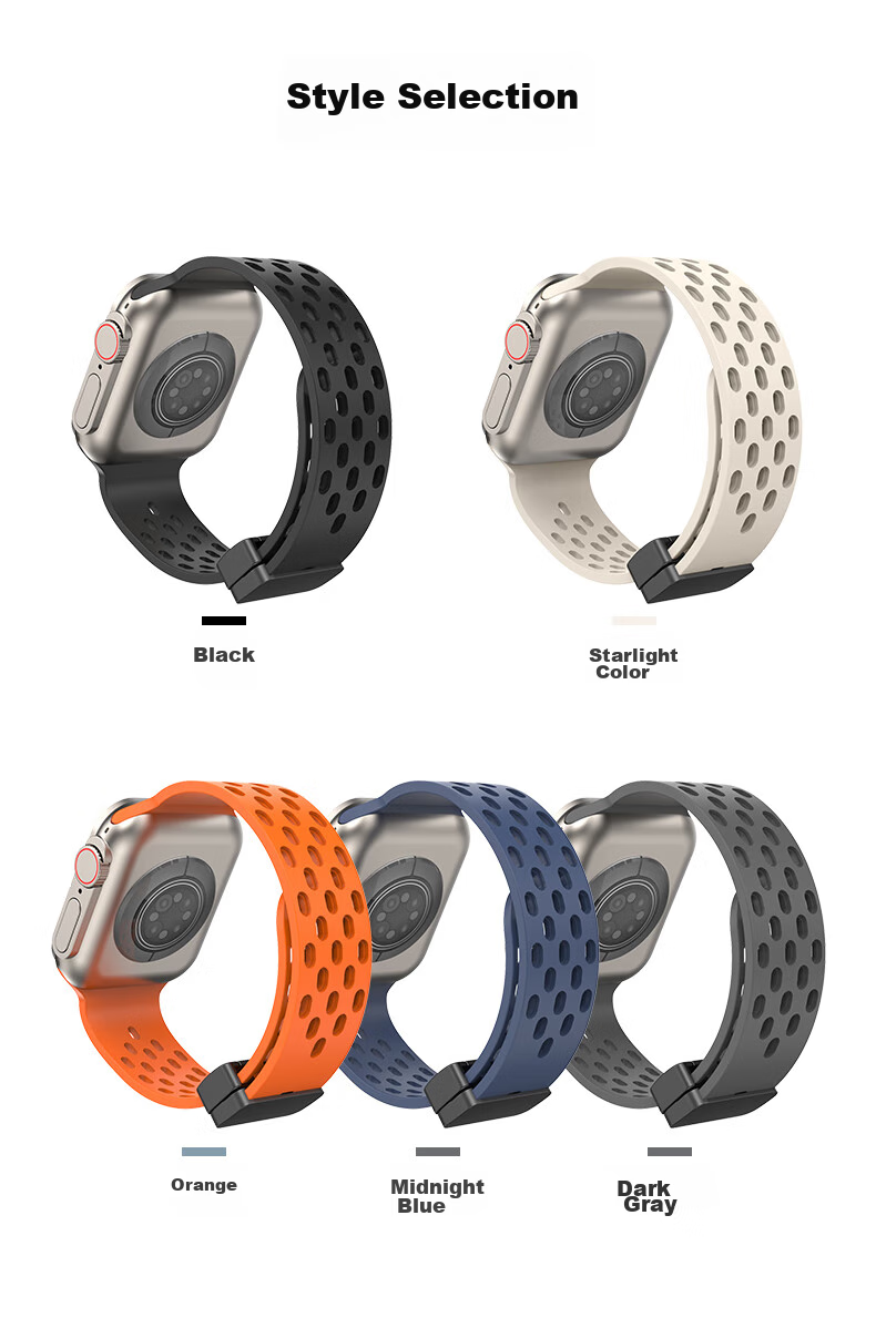 Mashi Compatible Apple Watch Band, Silicone Perforated Hollow Design for Ultra 4/3/iWatch/S12/11/10/9/8/7/6/SE, Breathable Magnetic Strap for Autum 2