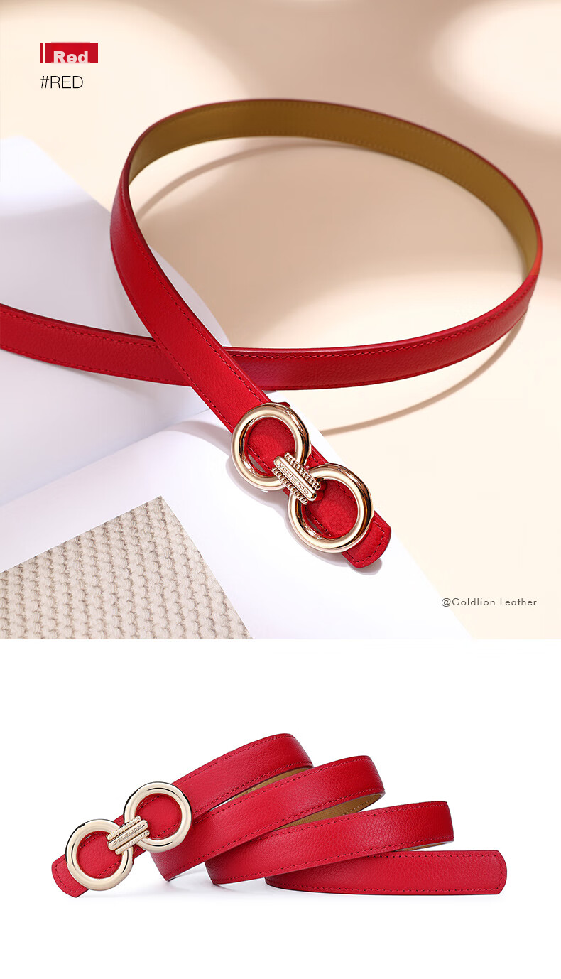Goldlion Women's Leather Belt with Buckle, Versatile Waistband Gift Box, Birthday Present 8