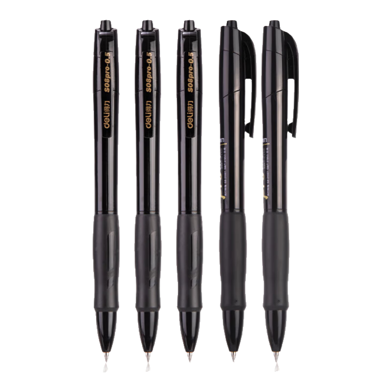 Deli S08 Upgraded Black Gold Edition, Large Capacity Curved Retractable Gel Pen Office Pen, 0.5mm Bullet Tip Black, 10 Pens/box S08Pro-10 Gaokao Exam