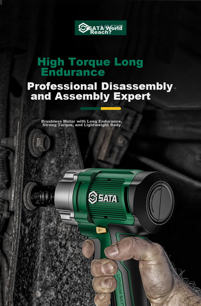 SATA Brushless Electric Wrench Lithium Impact Wrench High Torque Electric Socket Air Gun D05757 with Two Batteries 2