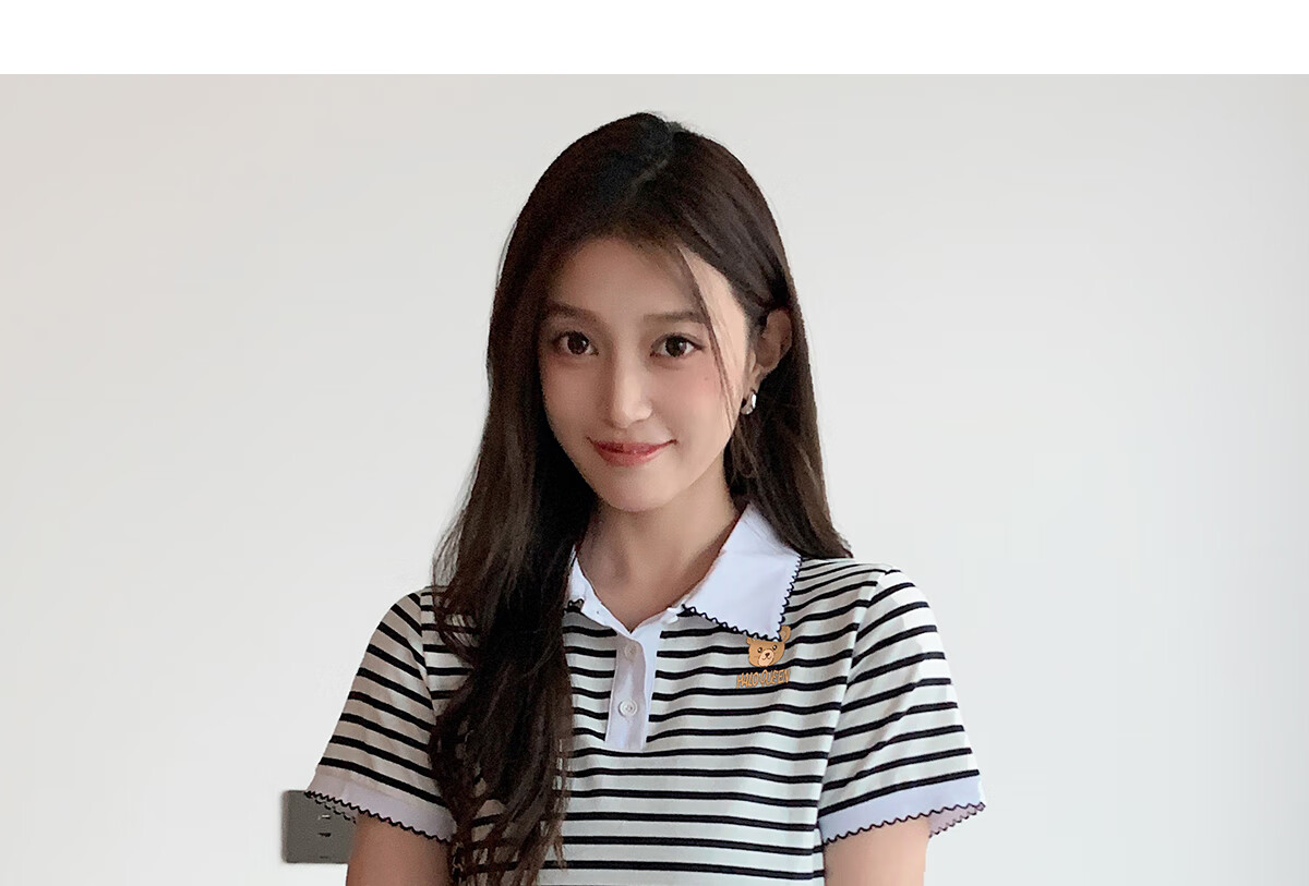 Halo Queen Women's Summer Polo Collar Short Sleeve T-Shirt, Casual Loose Versatile Collared Striped Top H143T1597 21