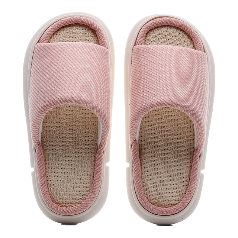 GUOLUOFEI Linen Slippers for Men And Women, All-Season Couple Indoor Non-Slip Cotton Linen Floor Sandals, Pink, Size 40/41