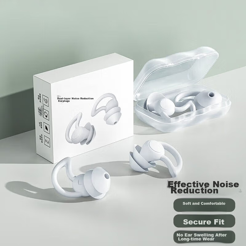 BWNK Noise-Cancelling Earplugs for Soundproofing, Dormitory Noise Reduction, Snoring Prevention, Travel Portable Washable Silicone Earplugs, Three-Layer Gray (2 Pairs)