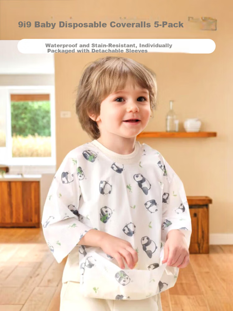 9I9 Baby Disposable Coverall, Eating Bib, Splash-Proof Clothing, Waterproof Sleeves, Detachable, 5 Individually Packaged, A128 1