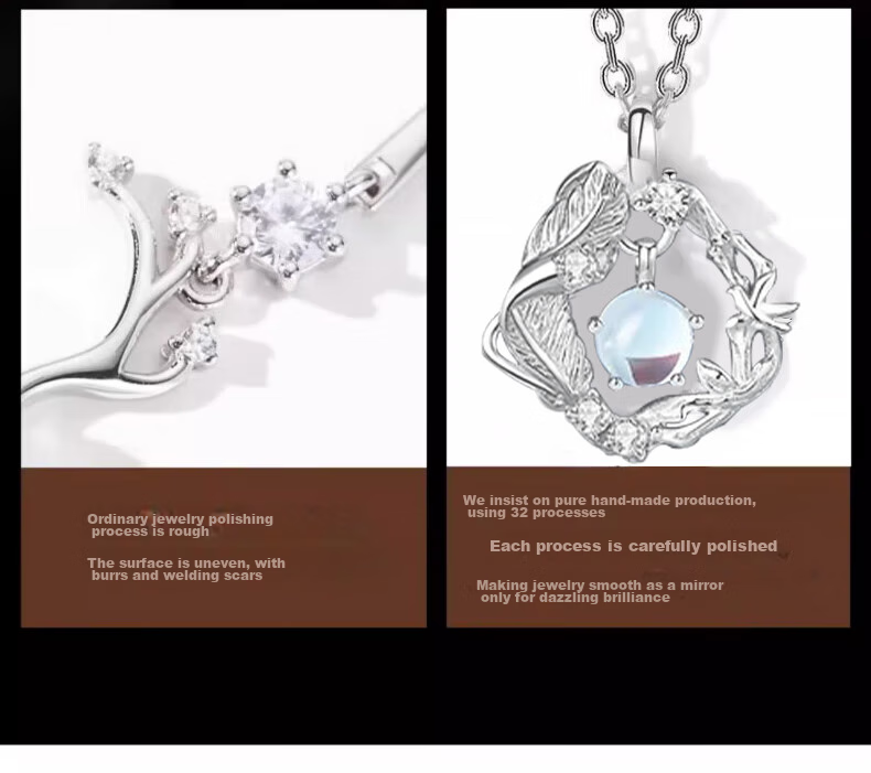 Zhoubaifu Blue Eucalyptus And Bird Silver Necklace for Women, 2026 New Light Luxury Collarbone Chain Pendant, Birthday Gift for Girls 9