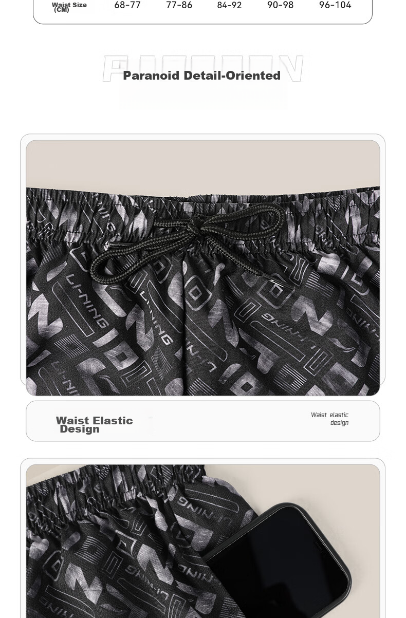 Li-Ning Men's Swim Shorts, Two-In Anti-Embarrassment Quick-Dry Boxer Beach Shorts Swimming Trunks Hot Spring Swimwear 3331 Black And Gray XXL 9