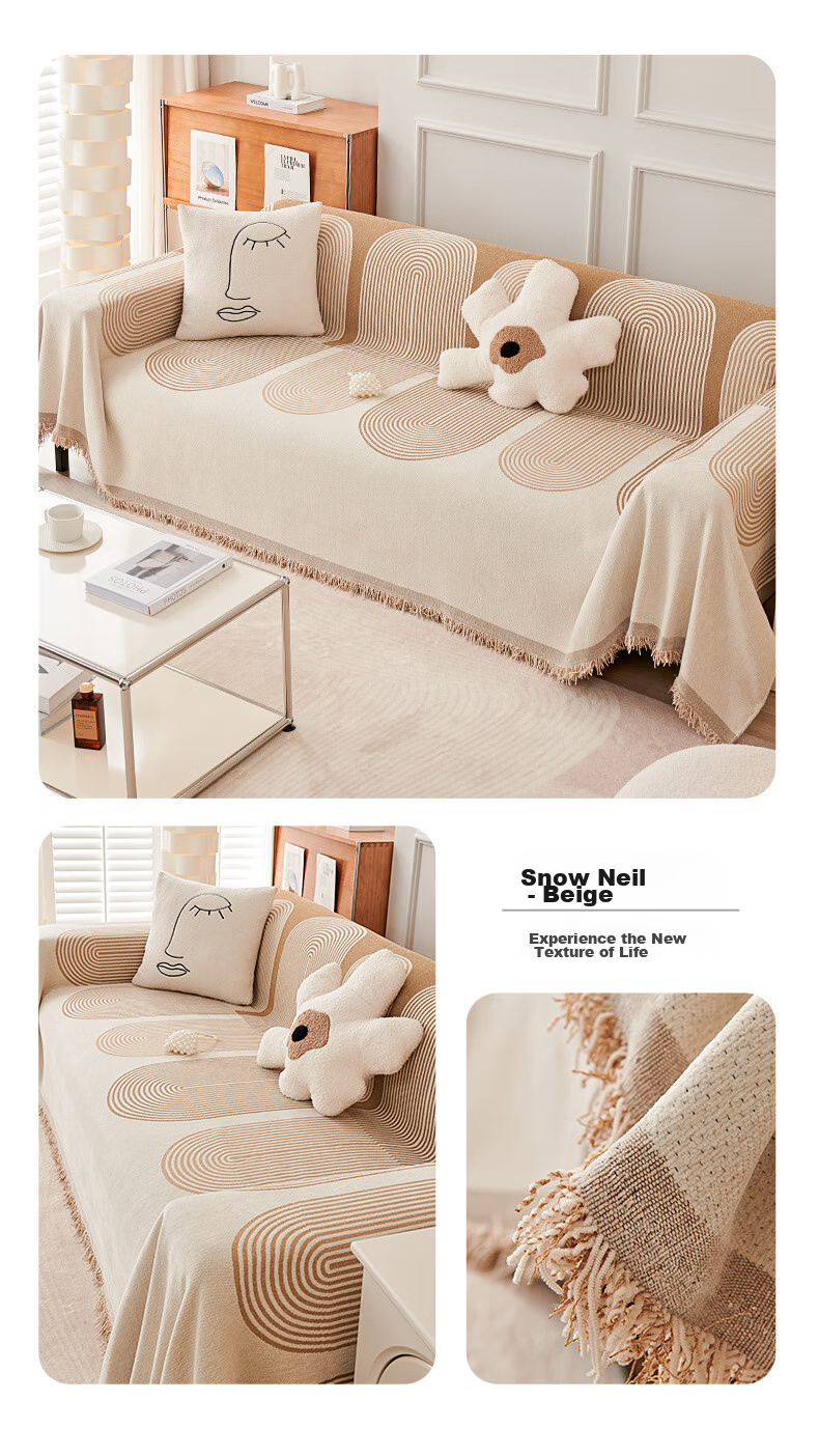 Mihua Sofa Cover, Full Coverage, Non-Slip, All-Season Use, Cat Scratch Resistant, Dustproof, Dream Beige, 180*230cm 11