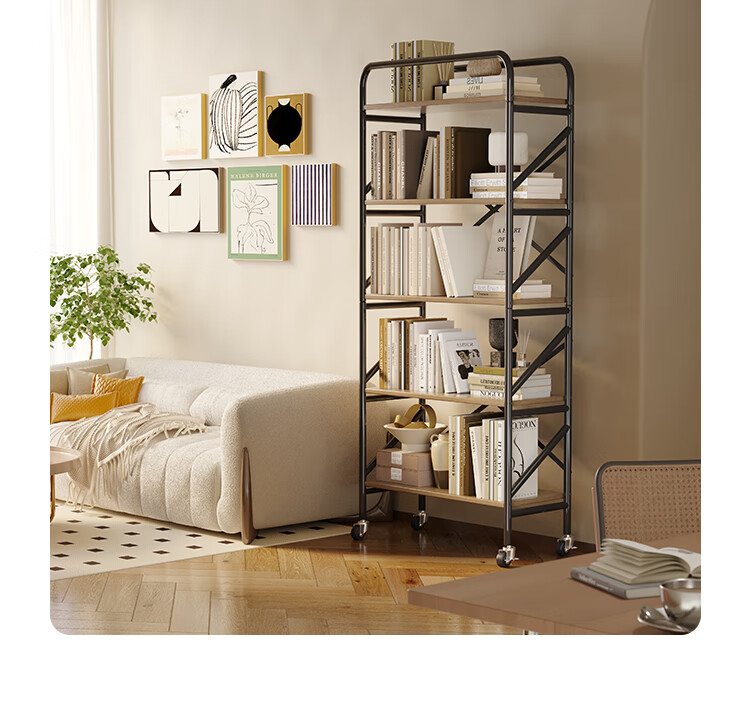 Yicainianhua Internet-Famous Bookshelf, Floor-Standing Storage Rack, Mobile Metal Steel-Wood Storage Shelf, Printer Stand 4387 - with Mobile Wheels 5
