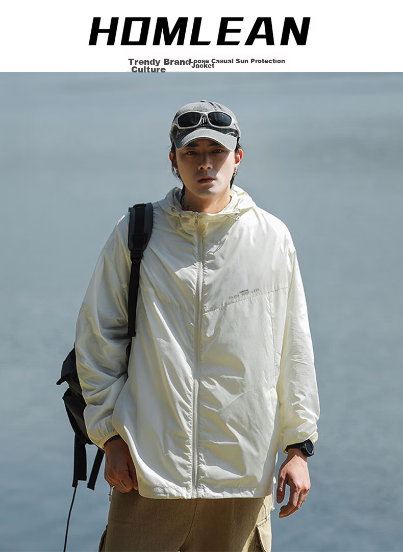 Homlean Sun Protection Jacket for Men, Spring And Summer Ice Silk UV-Resistant Lightweight Breathable Outdoor Sun Protection Coat F001 White M 1