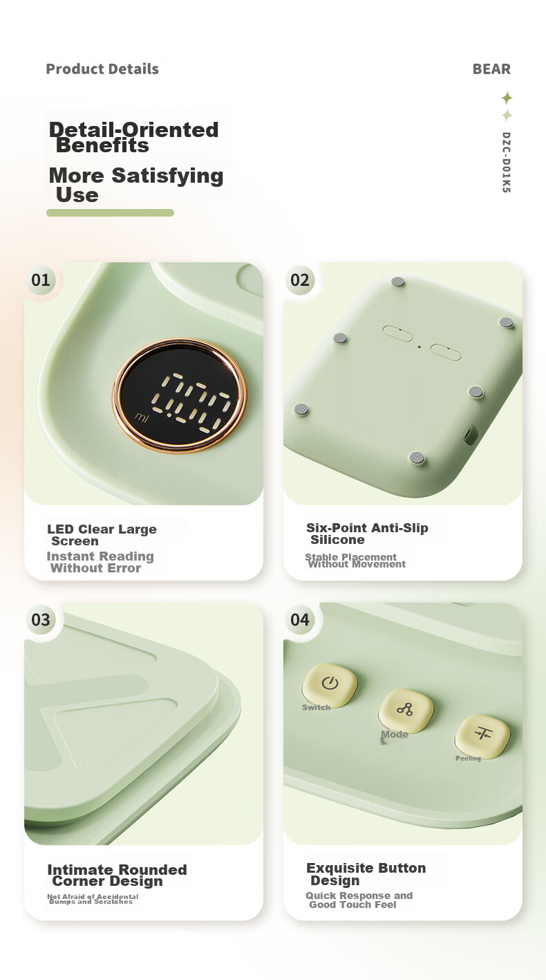 Bear Electronic Kitchen Scale 0.1g High Precision Stainless Steel Food Weight Scale 12