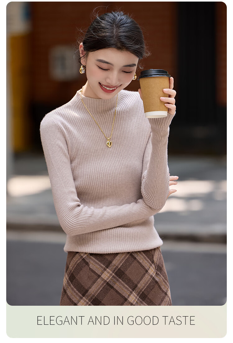 Bailuyu Simple Half Turtleneck Ribbed Knit Sweater 25 Autumn Winter New Wool Soft Sweater Women Dark Gray M 14