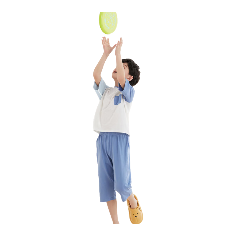Hodo Children's Pajamas, Cotton Summer Thin Style, Boys And Girls Home Wear, Short-Sleeve T-Shirt, Cool And Sweat-Wicking Set, 3255 Cloud White, Size 150