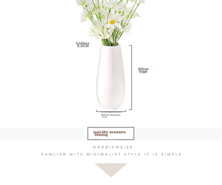 Shengshitaibao Nordic Ceramic Vase Ornament, Artificial Baby's Breath Flower Arrangement Vase, Decorative Display, Vertical Ribbed Style, 20cm 5
