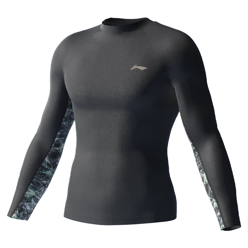LI-NING Men's Long Sleeve Quick-Dry Surfing Diving Swimsuit Thermal Insulation Sun Protection Spa Vacation Swim Shirt 820 Blue Green 2XL