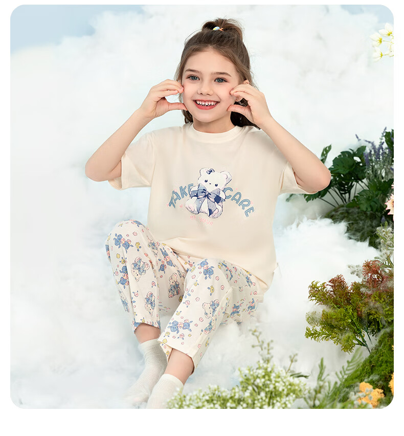 YING BO LUN Summer Girls' Pajamas, Thin Style for Older Children, Home Wear, Short-Sleeve Set for Girls, Kids' Air Conditioning Clothes, Pink, Size 175 21