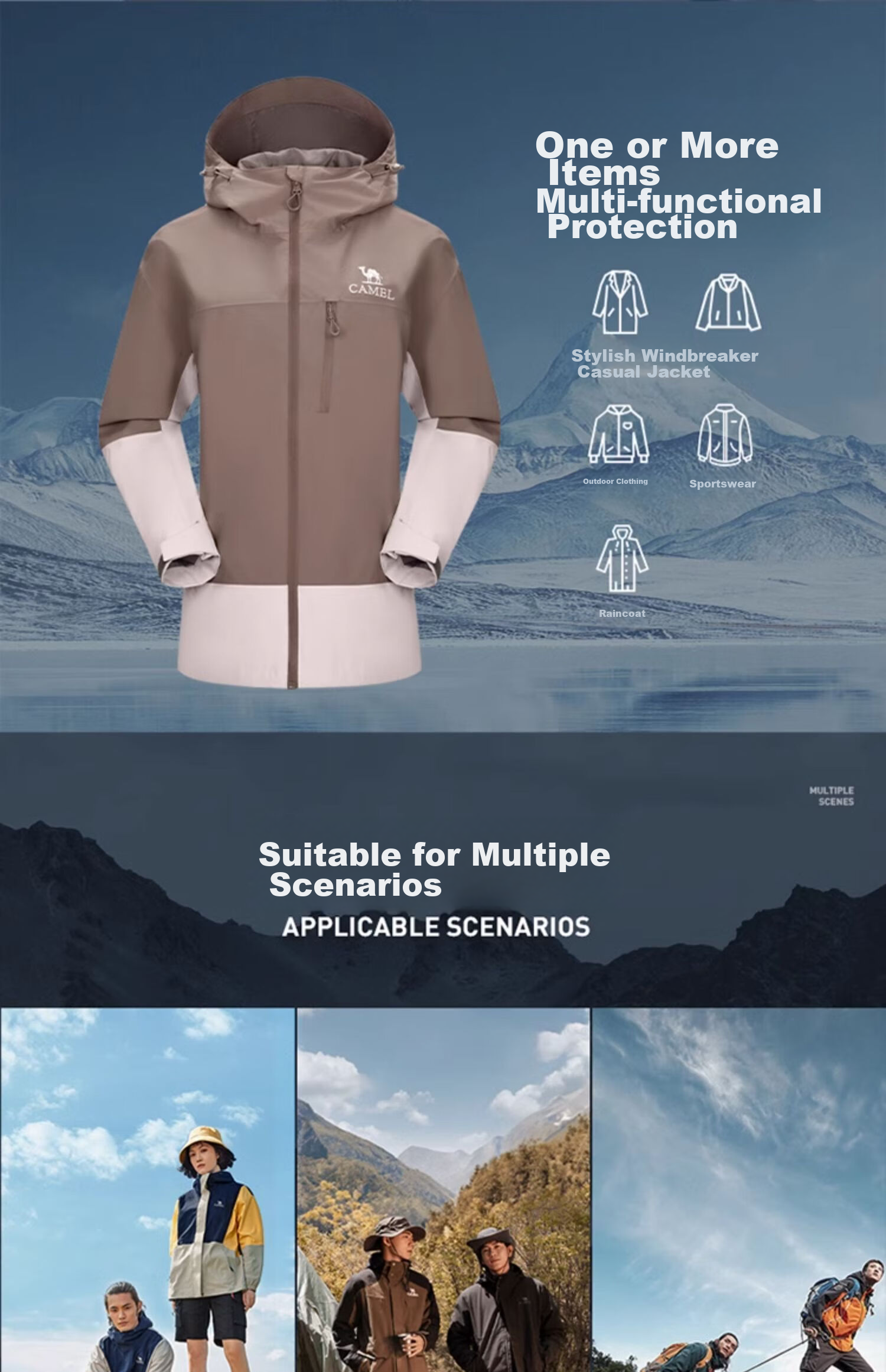 CAMEL [Yano] Triple-Protection Hardshell Jacket for Men And Women, Color-Block Outdoor Windproof Waterproof Mountaineering Coat 8672 10
